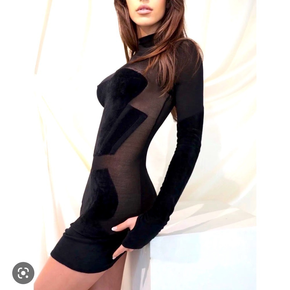 New Dion Lee Chenille Intarsia Knit Black Mini Dress Size 4